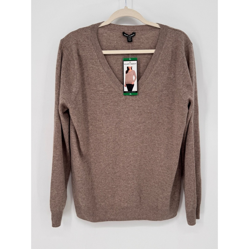 Hilary Radley Cashmere Sweater Women XL Sand NWT V-Neck Long Sleeve Classic